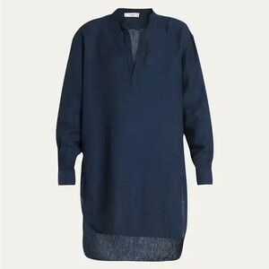 The Salting Classic High Low Tunic Shirtdress 100% Linen Unisex In Indigo Size 0